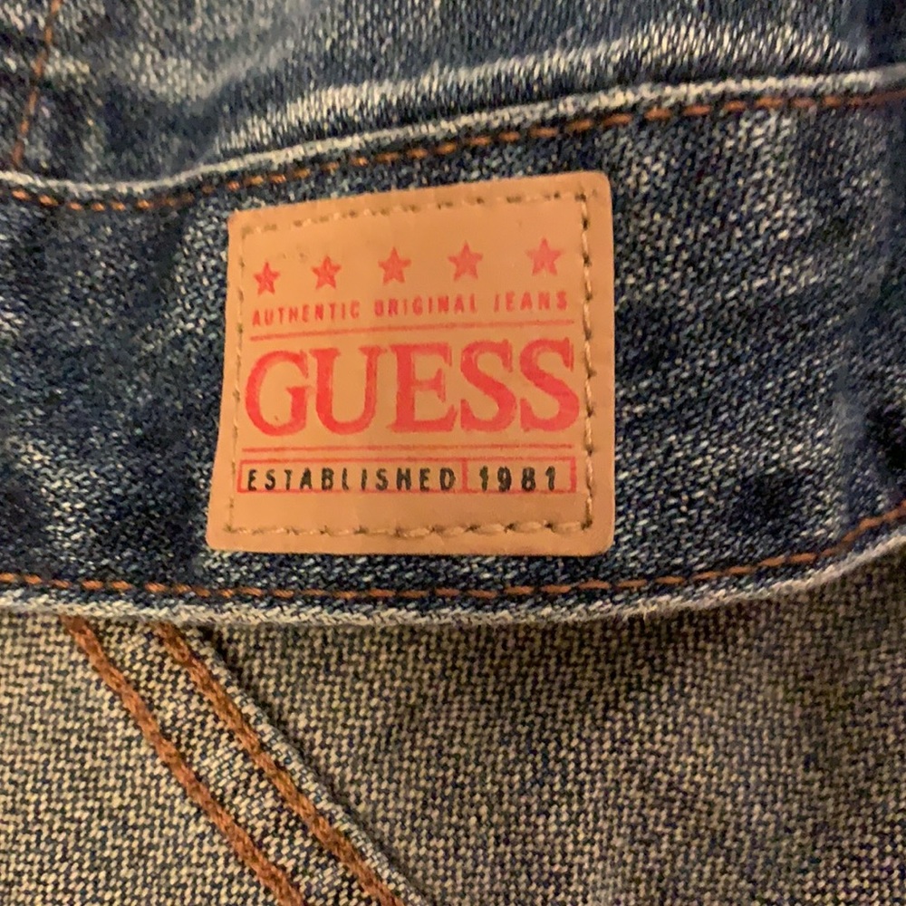 Guess Vintage Distressed Classic Dark Denim Fade Trucker Jacket Medium - Picture 7 of 9